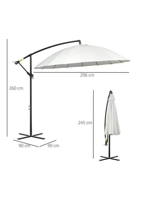 Outsunny Cantilever Shanghai Parasol with Crank Handle Cross Base OffWhite 3(m) - One Size Image 3