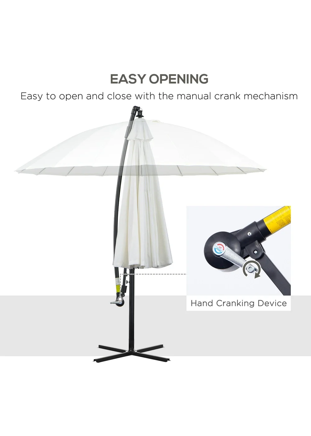 Outsunny Cantilever Shanghai Parasol with Crank Handle Cross Base OffWhite 3(m) - One Size Image 4