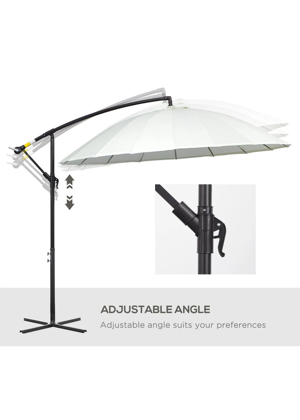 Outsunny Cantilever Shanghai Parasol with Crank Handle Cross Base OffWhite 3(m) - One Size Image 5