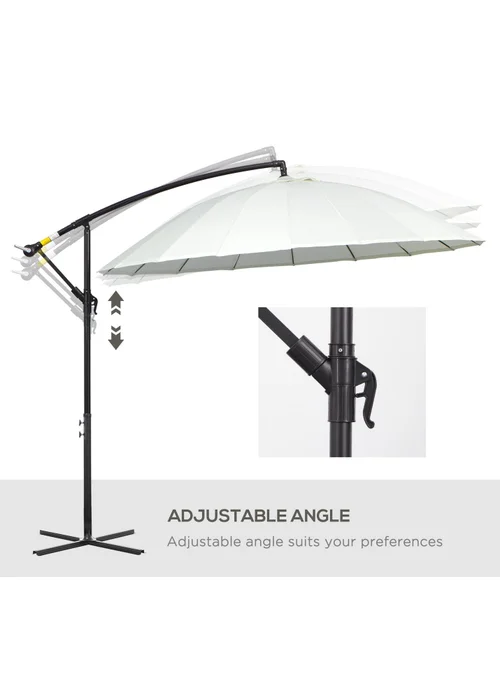 Outsunny Cantilever Shanghai Parasol with Crank Handle Cross Base OffWhite 3(m) - One Size Image 5