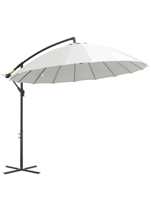 Outsunny Cantilever Shanghai Parasol with Crank Handle Cross Base OffWhite 3(m) - One Size Image 2