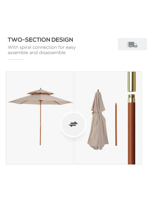 Outsunny 2.7 m Garden Parasol Umbrella, Double Tier Garden Umbrellas Outdoor Sun Umbrella - No Size Image 4