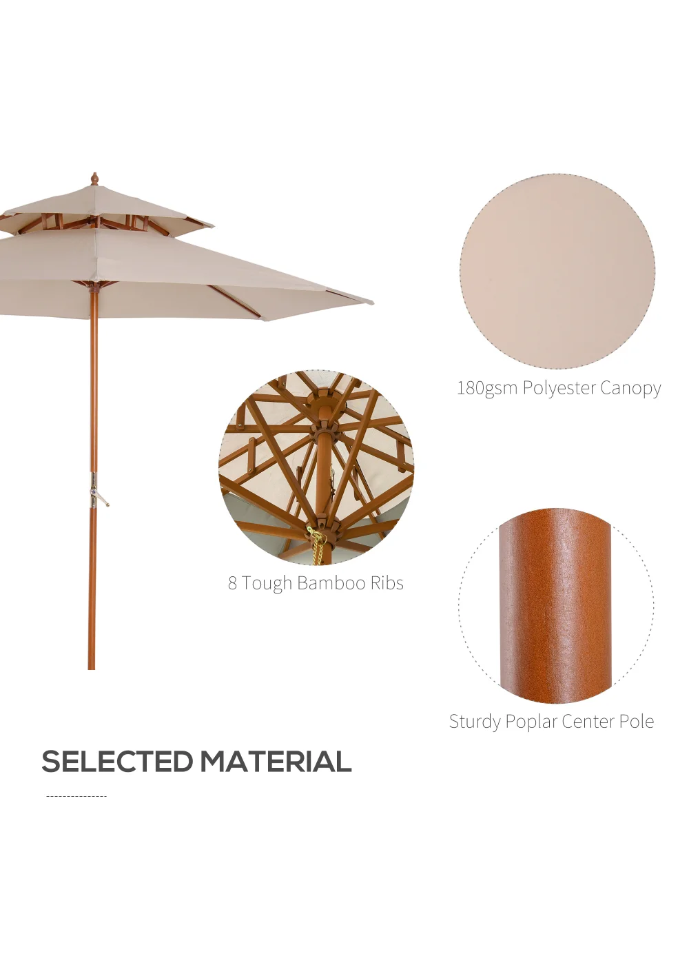 Outsunny 2.7 m Garden Parasol Umbrella, Double Tier Garden Umbrellas Outdoor Sun Umbrella - No Size Image 5