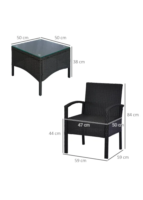 Outsunny 3 Piece Black Rattan Garden Bistro Set (84cm x 59cm x 59cm) - One Size Image 3