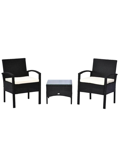 Outsunny 3 Piece Black Rattan Garden Bistro Set (84cm x 59cm x 59cm) - One Size Image 2