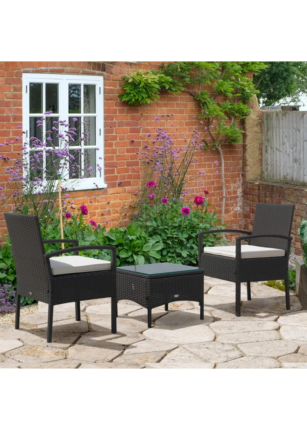 Outsunny 3 Piece Black Rattan Garden Bistro Set (84cm x 59cm x 59cm) - One Size Image 1