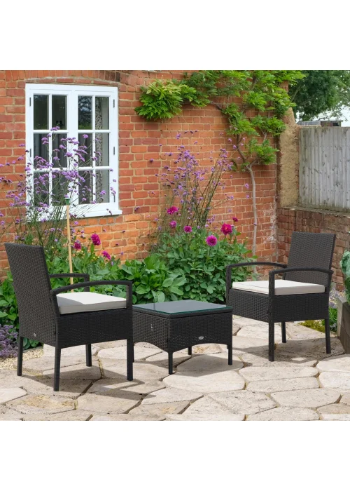 Outsunny 3 Piece Black Rattan Garden Bistro Set (84cm x 59cm x 59cm) - One Size Image 1