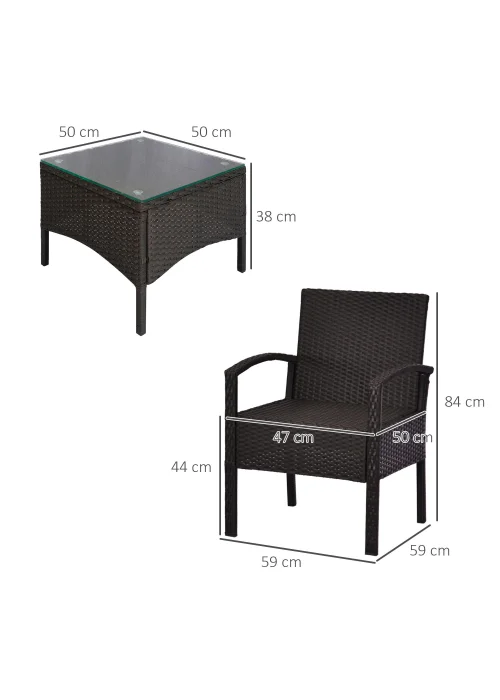 Outsunny 3 Piece Black Rattan Garden Bistro Set (84cm x 59cm x 59cm) - One Size Image 3