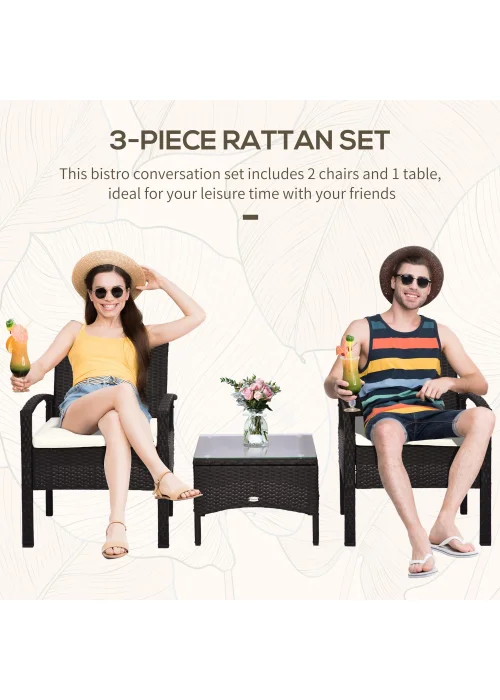 Outsunny 3 Piece Black Rattan Garden Bistro Set (84cm x 59cm x 59cm) - One Size Image 4