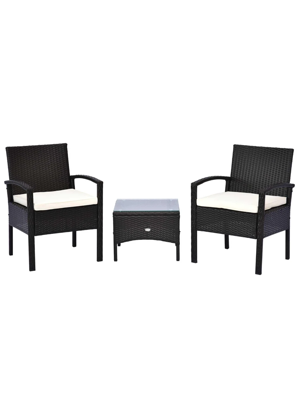 Outsunny 3 Piece Black Rattan Garden Bistro Set (84cm x 59cm x 59cm) - One Size Image 2
