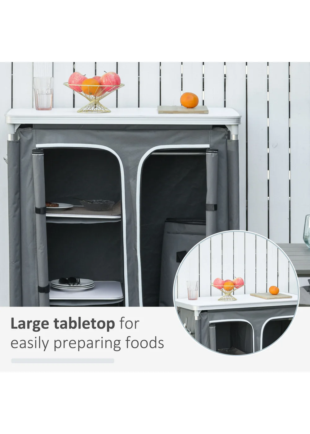 Outsunny Grey Portable Camping Storage Table (104cm x 49.5cm x 96cm) - One Size Image 4