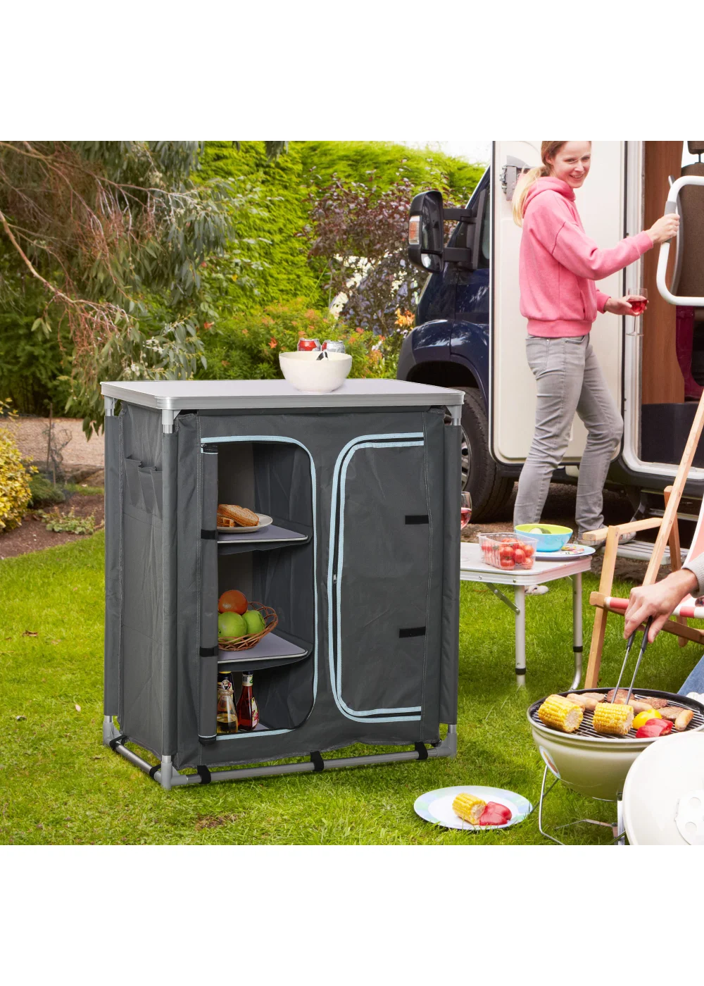 Outsunny Grey Portable Camping Storage Table (104cm x 49.5cm x 96cm) - One Size Image 2