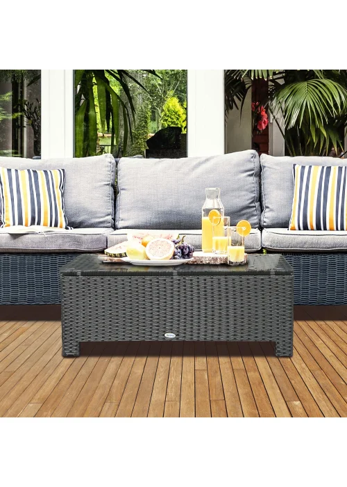Outsunny Garden Rattan Coffee Side Table (85cm x 50cm x 39cm) - One Size Image 2