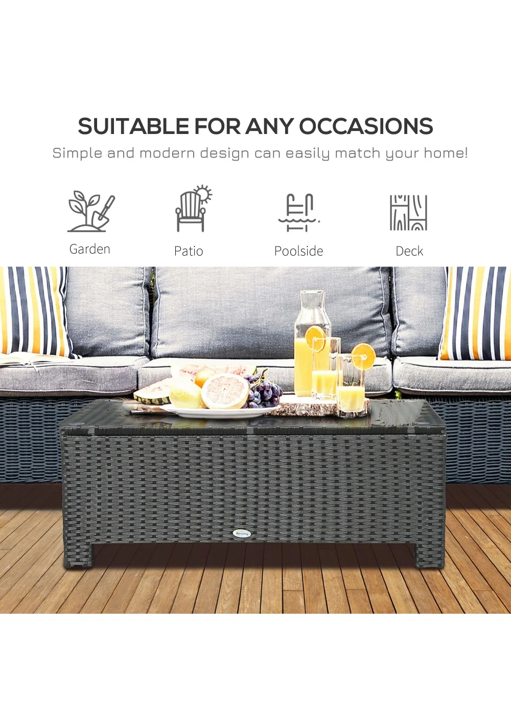 Outsunny Garden Rattan Coffee Side Table (85cm x 50cm x 39cm) - One Size Image 4