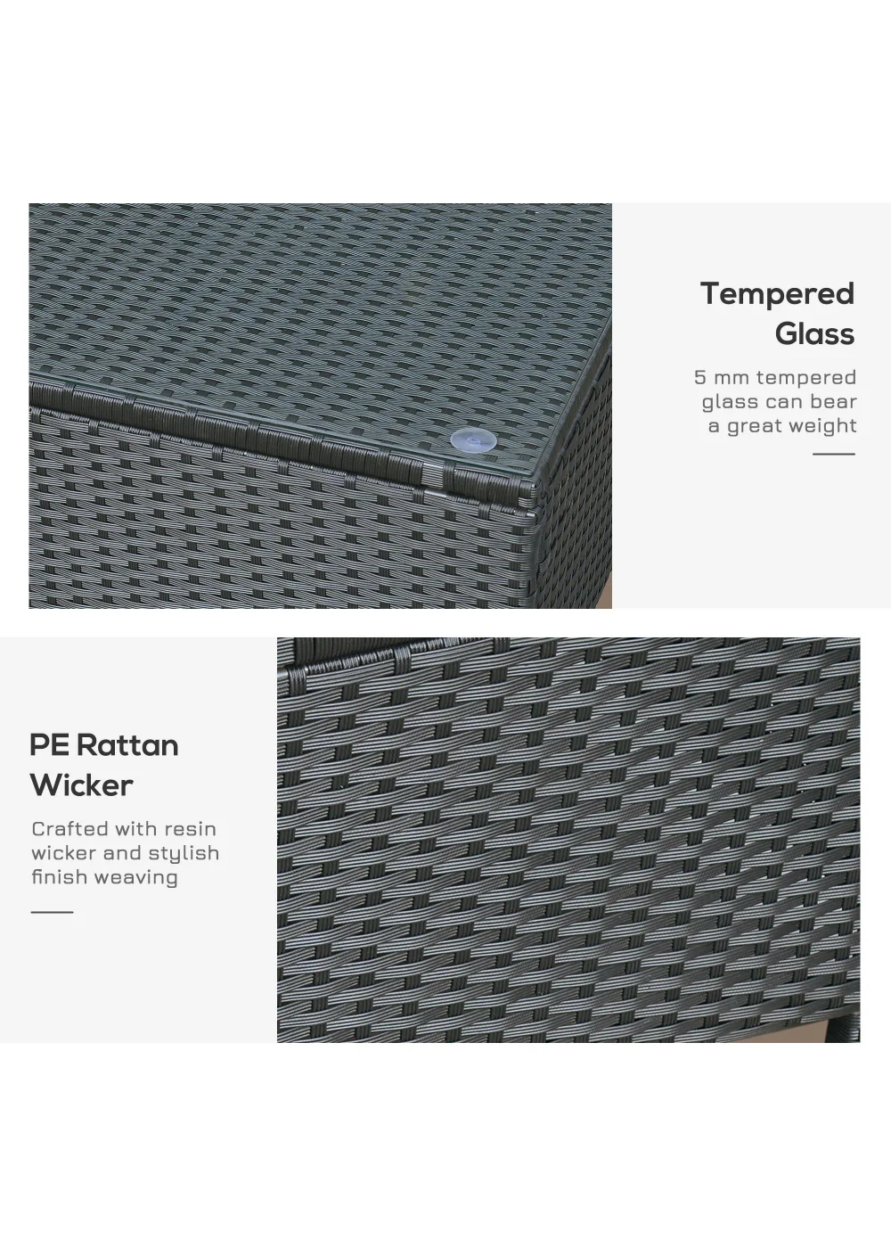 Outsunny Garden Rattan Coffee Side Table (85cm x 50cm x 39cm) - One Size Image 5