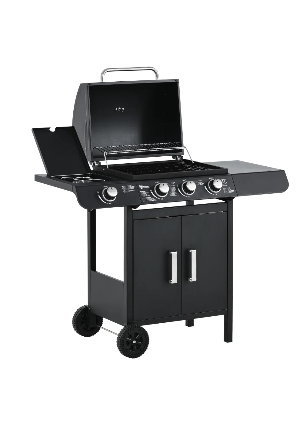 Outsunny Gas Burner Barbecue Grill 3+1 Burner Garden BBQ Trolley 110x50x100cm - No Size Image 2