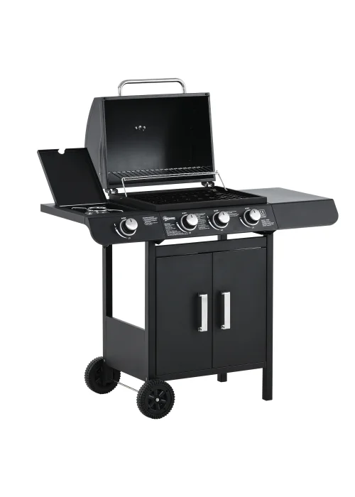 Outsunny Gas Burner Barbecue Grill 3+1 Burner Garden BBQ Trolley 110x50x100cm - No Size Image 2