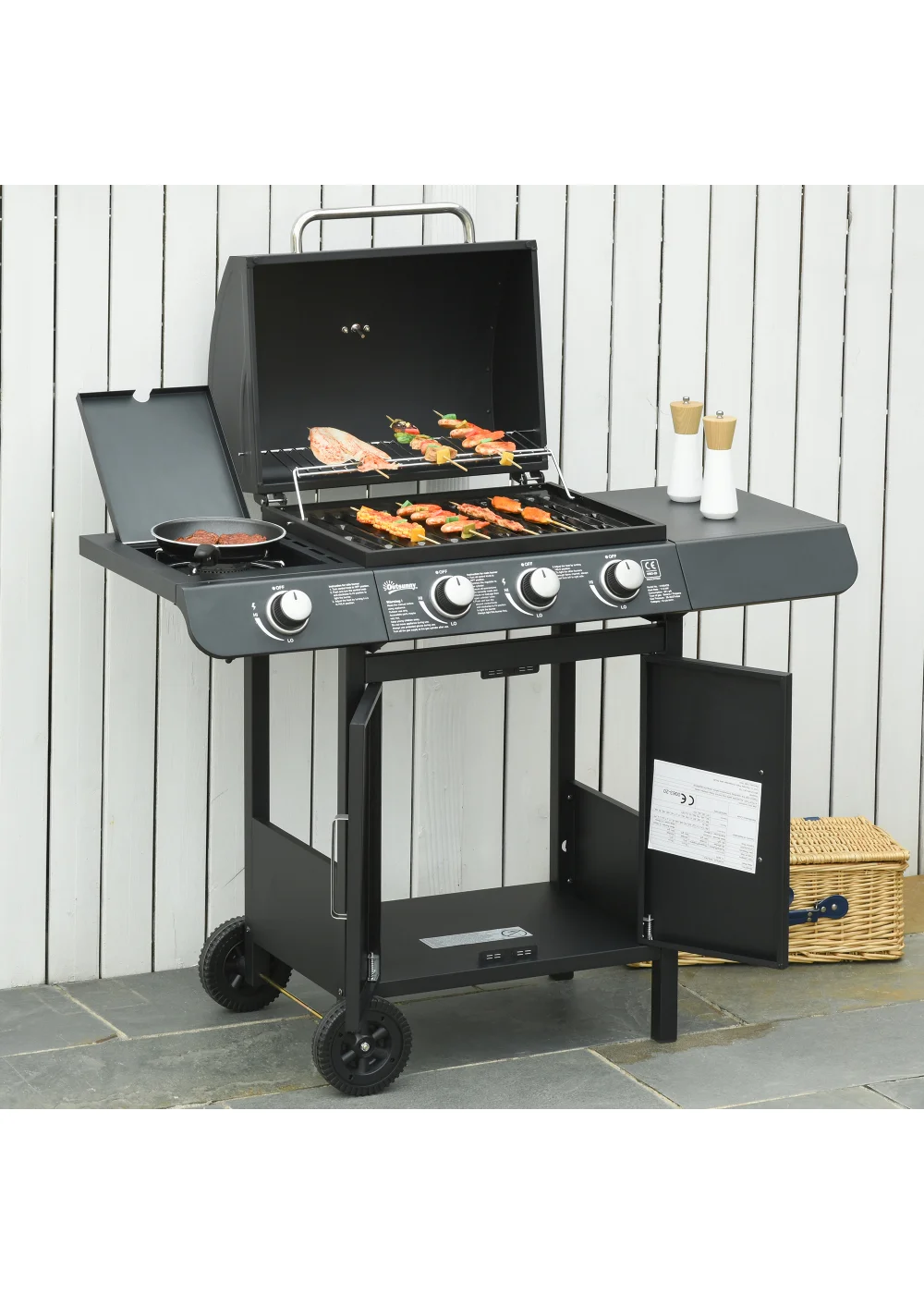 Outsunny Gas Burner Barbecue Grill 3+1 Burner Garden BBQ Trolley 110x50x100cm - No Size Image 1