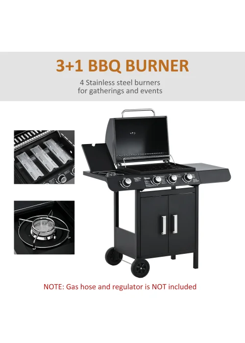 Outsunny Gas Burner Barbecue Grill 3+1 Burner Garden BBQ Trolley 110x50x100cm - No Size Image 5