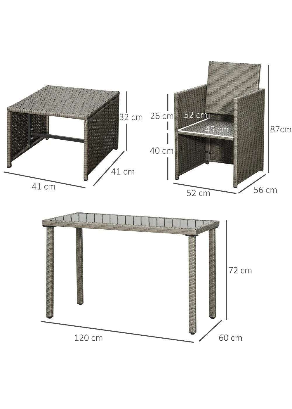 Outsunny 5 Pieces PE Rattan Dining Sets with Cushion - One Size Image 3