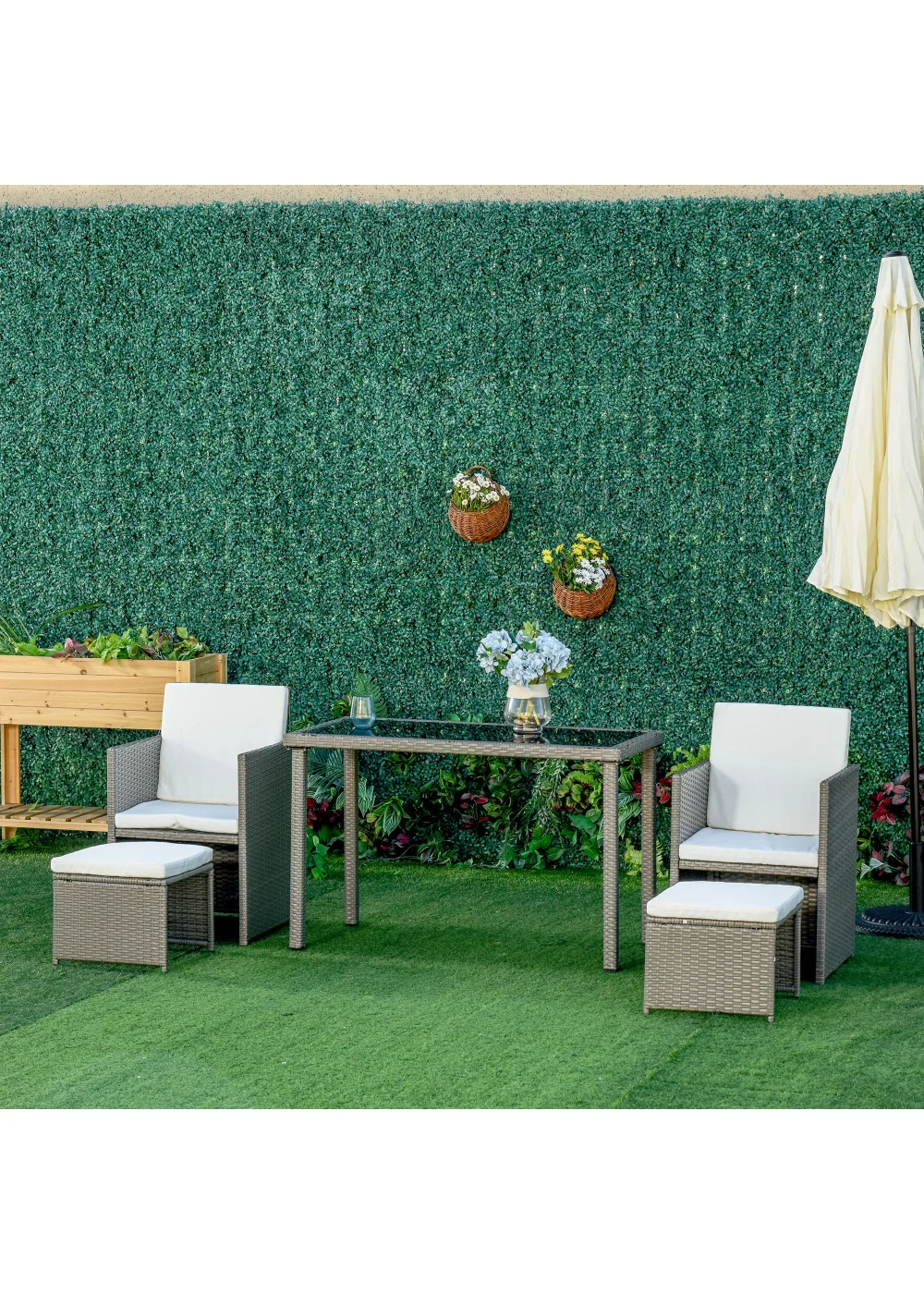 Outsunny 5 Pieces PE Rattan Dining Sets with Cushion - One Size Image 1