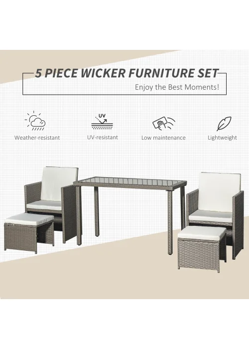 Outsunny 5 Pieces PE Rattan Dining Sets with Cushion - One Size Image 4