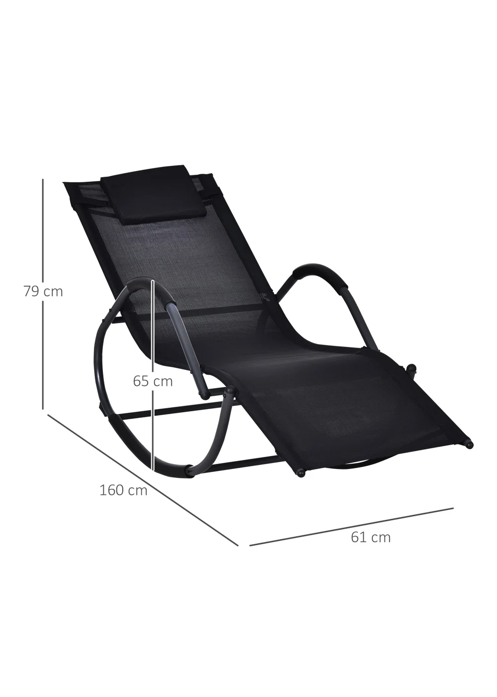 Outsunny Patio Texteline Rocking Lounge Chair Zero Gravity Rocker with Padded Pillow - One Size Image 3
