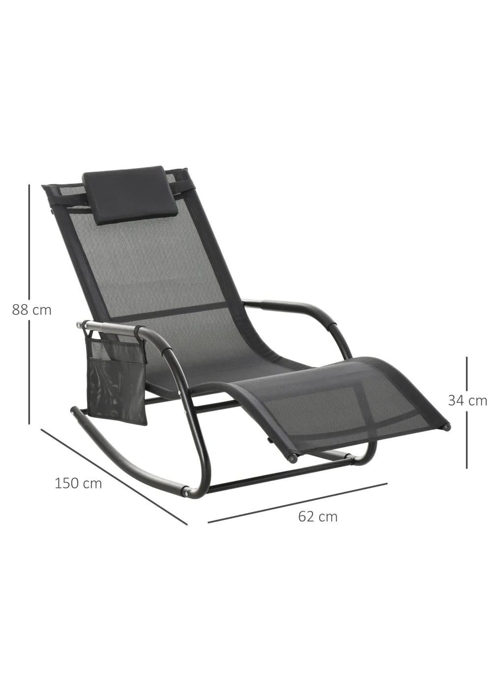 Outsunny Outdoor Garden Rocking Chair, Patio Sun Lounger Rocker Chair with Breathable Mesh Fabric - No Size Image 3