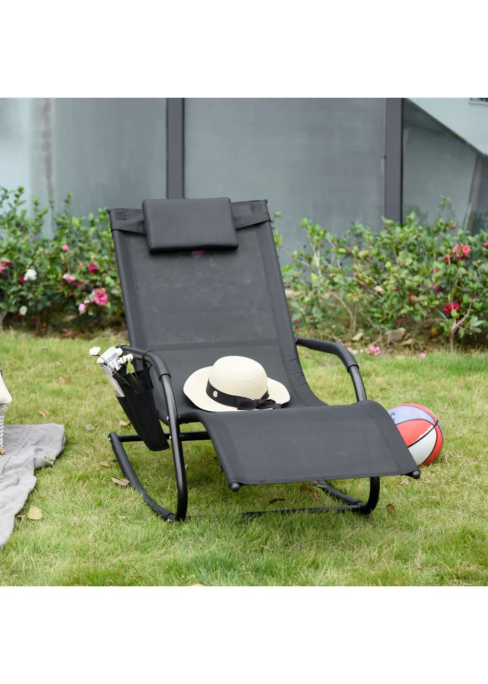 Outsunny Outdoor Garden Rocking Chair, Patio Sun Lounger Rocker Chair with Breathable Mesh Fabric - No Size Image 2