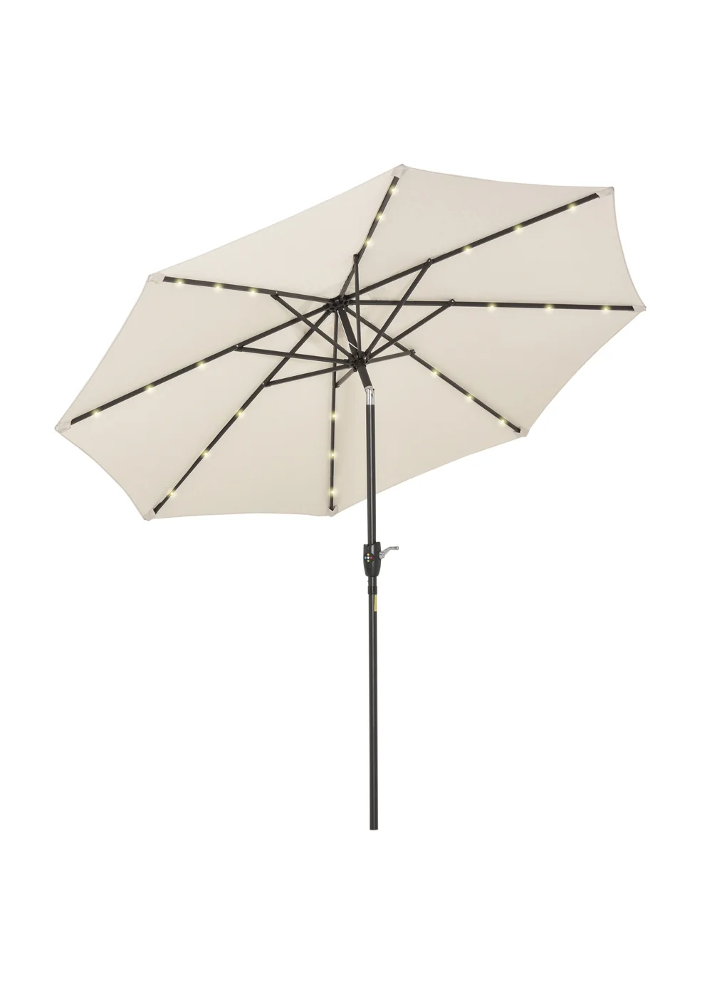 Outsunny Φ2.7m Garden 24 LED Light Parasol Solar Outdoor Tilt Sun Umbrella Patio Sun Shade-White - No Size Image 2