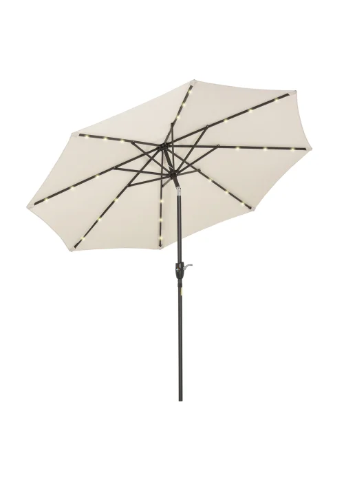 Outsunny Φ2.7m Garden 24 LED Light Parasol Solar Outdoor Tilt Sun Umbrella Patio Sun Shade-White - No Size Image 2