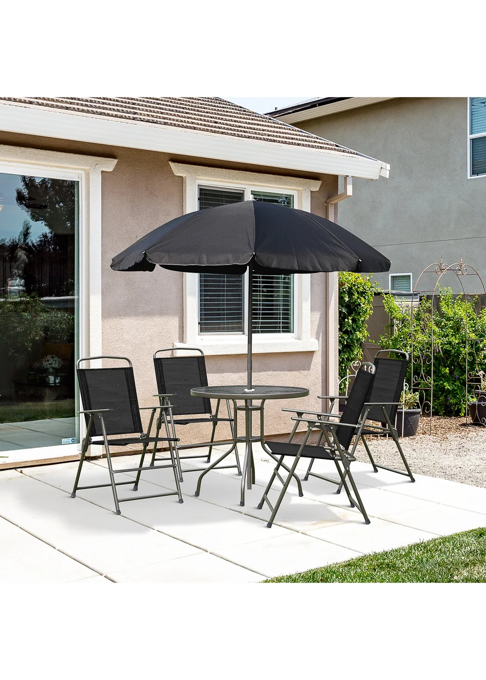 Outsunny 6 Piece Patio Dining Set with Umbrella with Folding Chairs - No Size Image 1