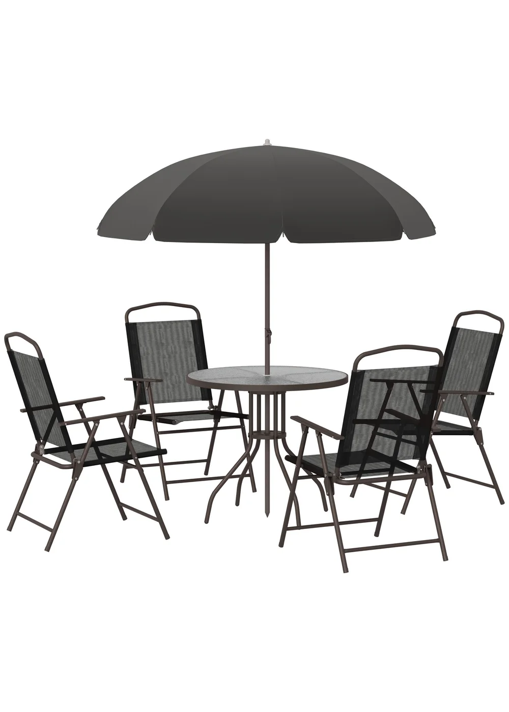 Outsunny 6 Piece Patio Dining Set with Umbrella with Folding Chairs - No Size Image 2