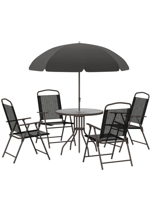 Outsunny 6 Piece Patio Dining Set with Umbrella with Folding Chairs - No Size Image 2