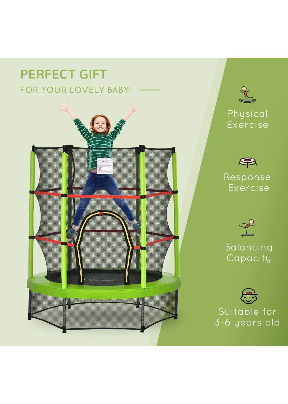 HOMCOM Trampoline with Safety Enclosure Net (140cm x 160cm) - No Size Image 4