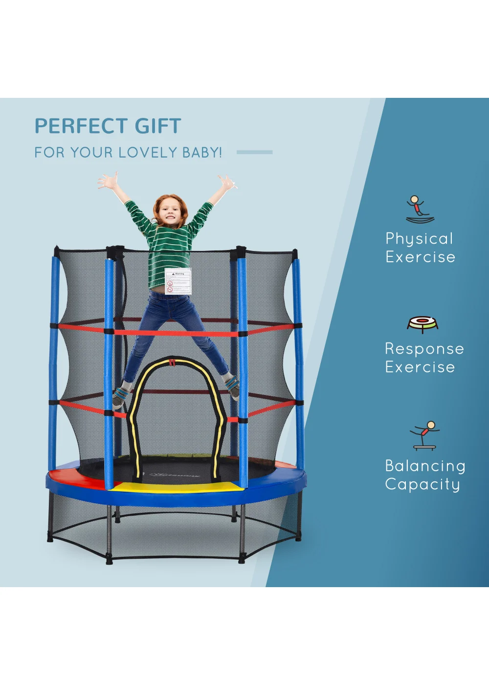 HOMCOM Trampoline with Safety Enclosure Net (140cm x 160cm) - No Size Image 4