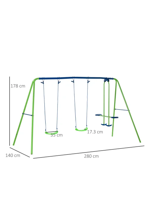 Outsunny Double Swing & Seesaw Glider (178cm x 280cm x 140cm) - One Size Image 3