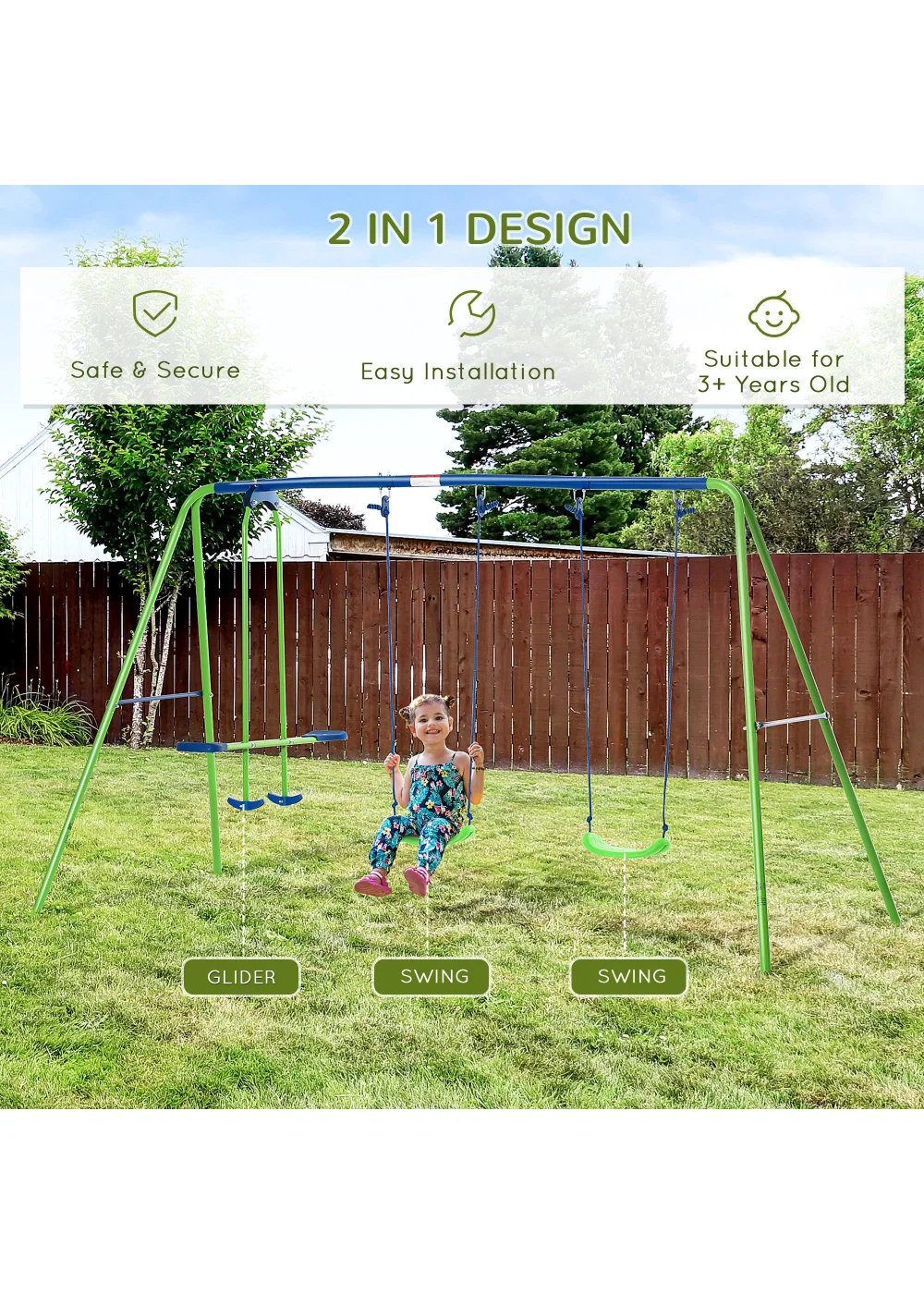 Outsunny Double Swing & Seesaw Glider (178cm x 280cm x 140cm) - One Size Image 5