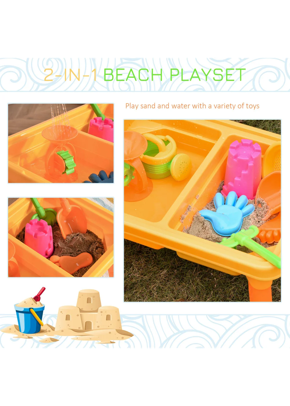 HOMCOM 16 Piece Sand & Water Outdoor Activity Table (59cm x 42cm x 37cm) - One Size Image 5