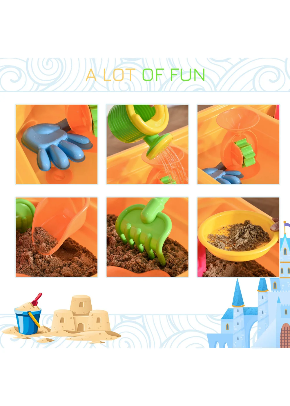 HOMCOM 16 Piece Sand & Water Outdoor Activity Table (59cm x 42cm x 37cm) - One Size Image 4