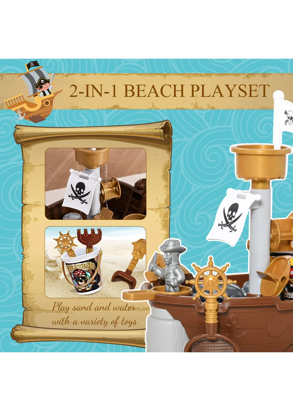 HOMCOM Sand & Water Outdoor Pirate Ship (45.5cm x 30cm x 57.5cm) - One Size Image 5