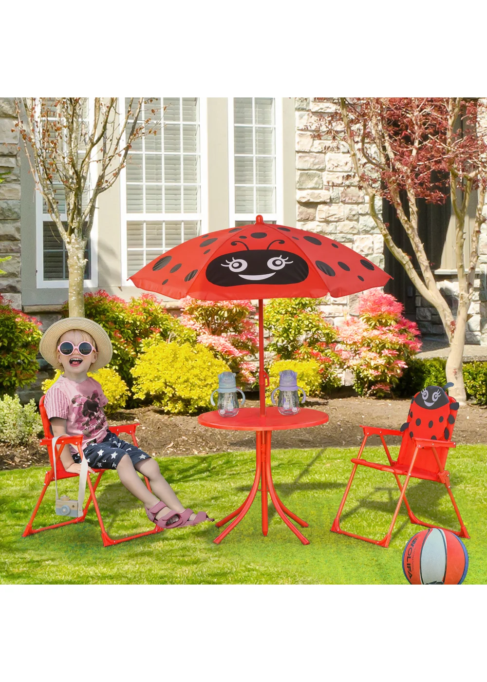 Outsunny Kids Ladybird Folding Picnic Table - One Size Image 1