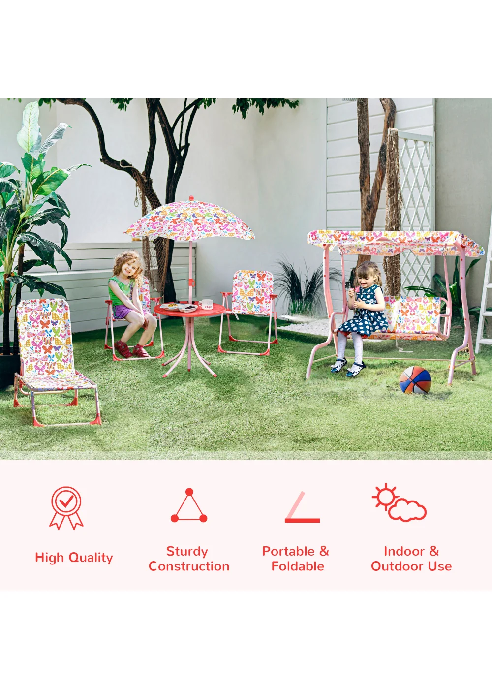 Outsunny Kids Butterfly Folding Picnic Table - One Size Image 4