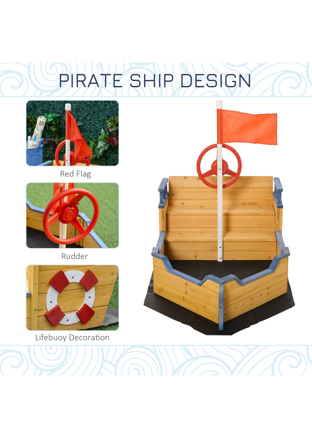 Outsunny Kids Wooden Pirate Ship Sandpit - No Size Image 4