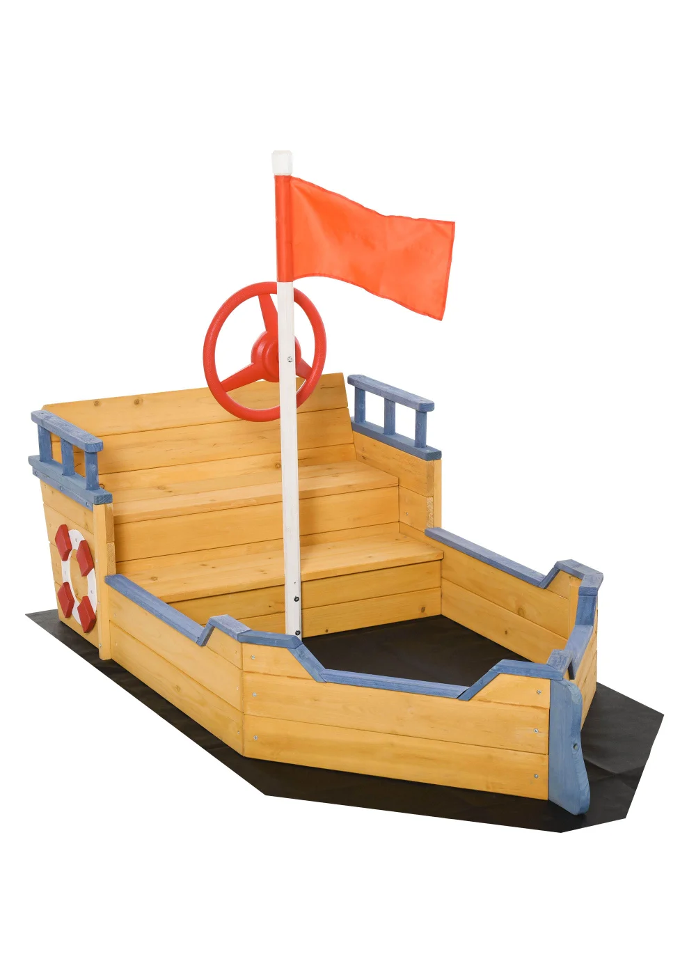 Outsunny Kids Wooden Pirate Ship Sandpit - No Size Image 2