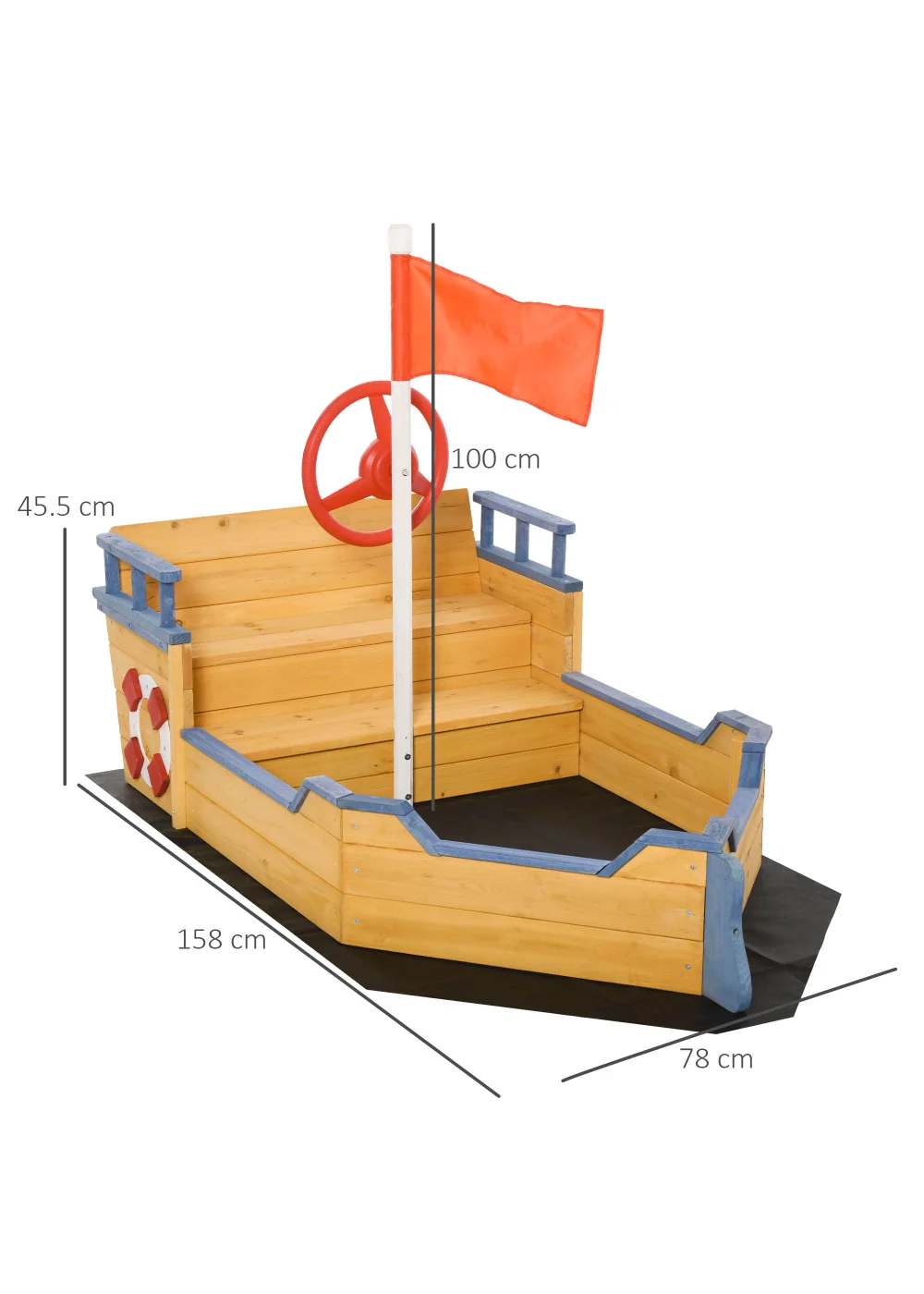 Outsunny Kids Wooden Pirate Ship Sandpit - No Size Image 3