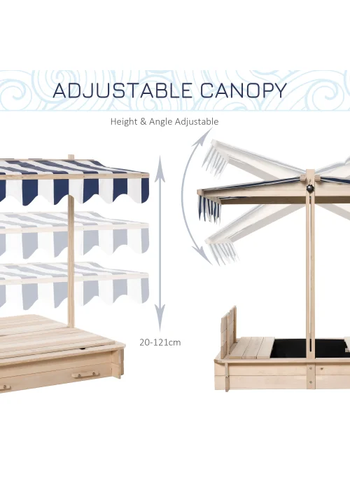 Outsunny Kids Sandpit with Bench & Adjustable Canopy (106cm x 106cm x 121cm) - One Size Image 4