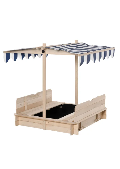 Outsunny Kids Sandpit with Bench & Adjustable Canopy (106cm x 106cm x 121cm) - One Size Image 2