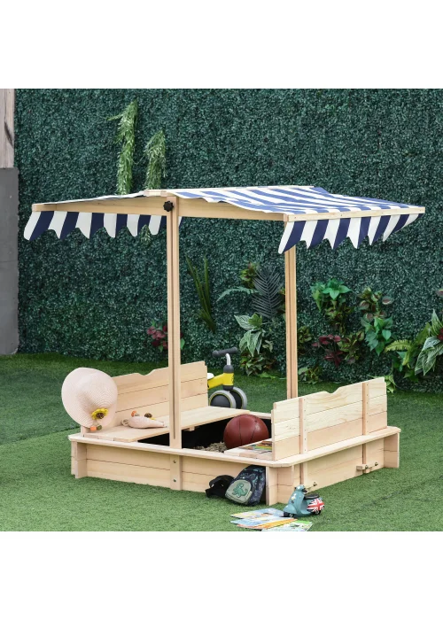 Outsunny Kids Sandpit with Bench & Adjustable Canopy (106cm x 106cm x 121cm) - One Size Image 1