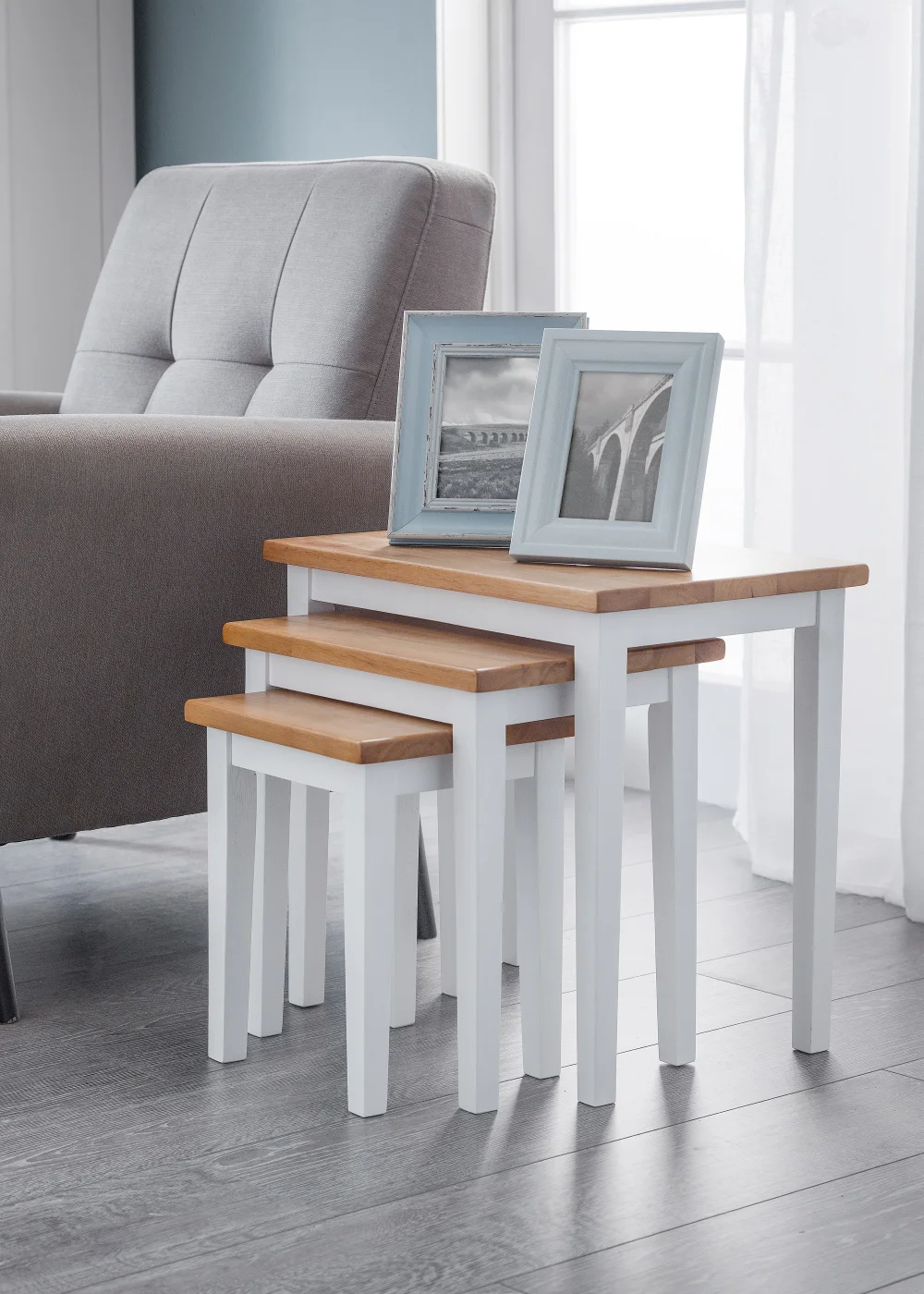 Julian Bowen Cleo Nest Of Tables White/Light Oak (46 x 48 x 33 cm) - No Size Image 2